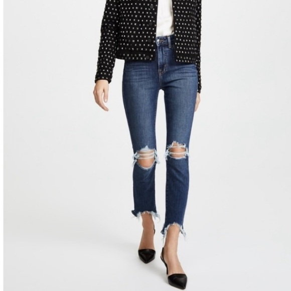 L’Agence Highline High Rise Jeans Med Wash Factory Distressed 28 Sharkbite Hem - Picture 4 of 16